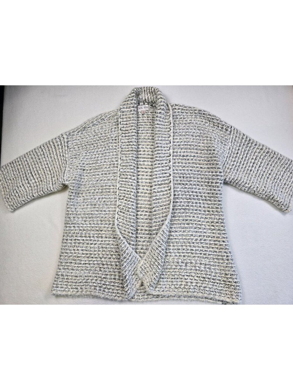 Knox Rose Womens L Knit Open Front Thick Cardigan Sweater White Gray Soft Cozy